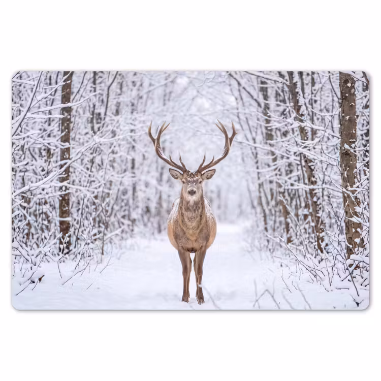Hert - Winter - Bos - Natuur - Wit Placemat vinyl groot -zzsfeer1_Kitchenyeah-website