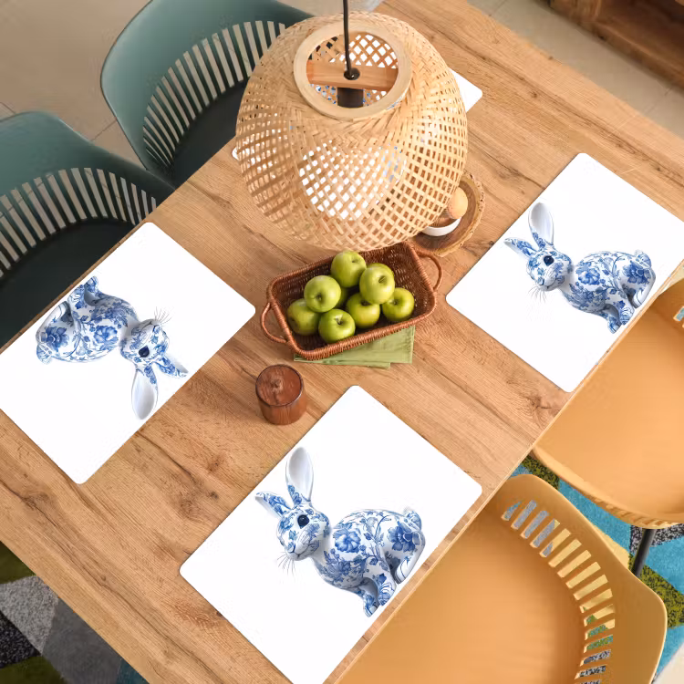 Delftsblauw - Haasje - Wit Placemat vinyl groot -zzsfeer5_Kitchenyeah-website