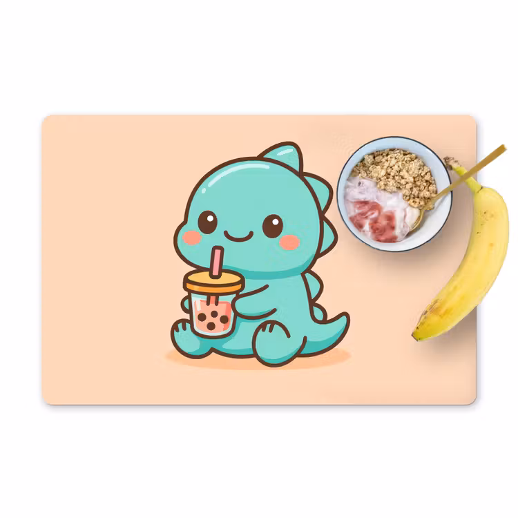 Dino - Boba - kawaii - Oranje Placemat vinyl groot -zzzproduct_Kitchenyeah-website