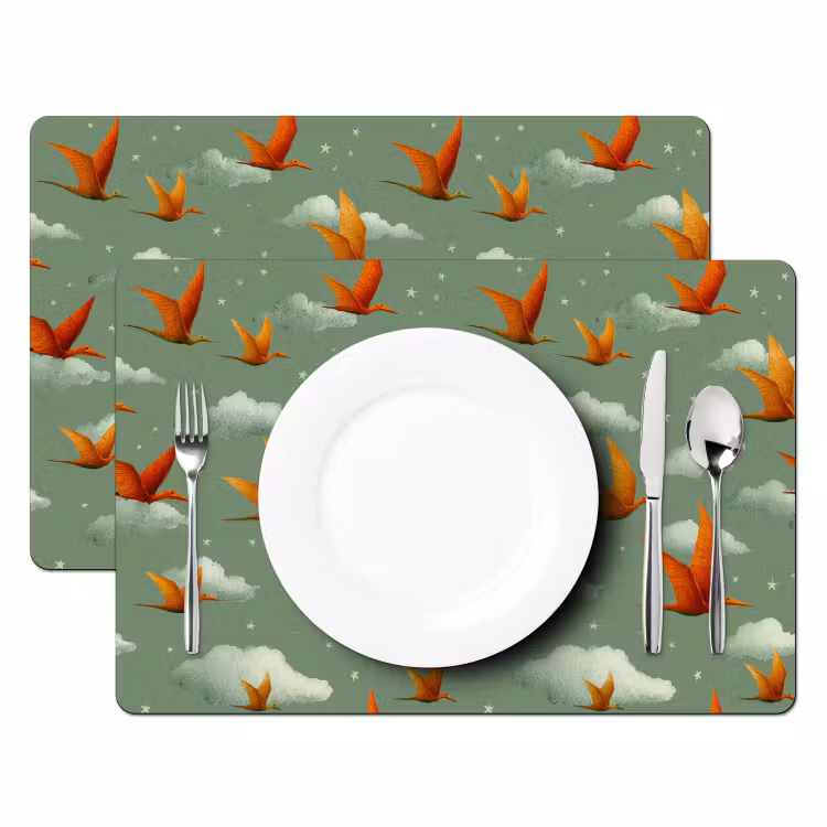 Dinosaurussen - Wolken - Sterren - Oranje Placemat vinyl groot -zzsfeer2_Kitchenyeah-website