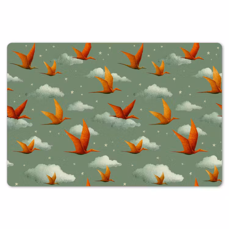 Dinosaurussen - Wolken - Sterren - Oranje Placemat vinyl groot -zzsfeer1_Kitchenyeah-website