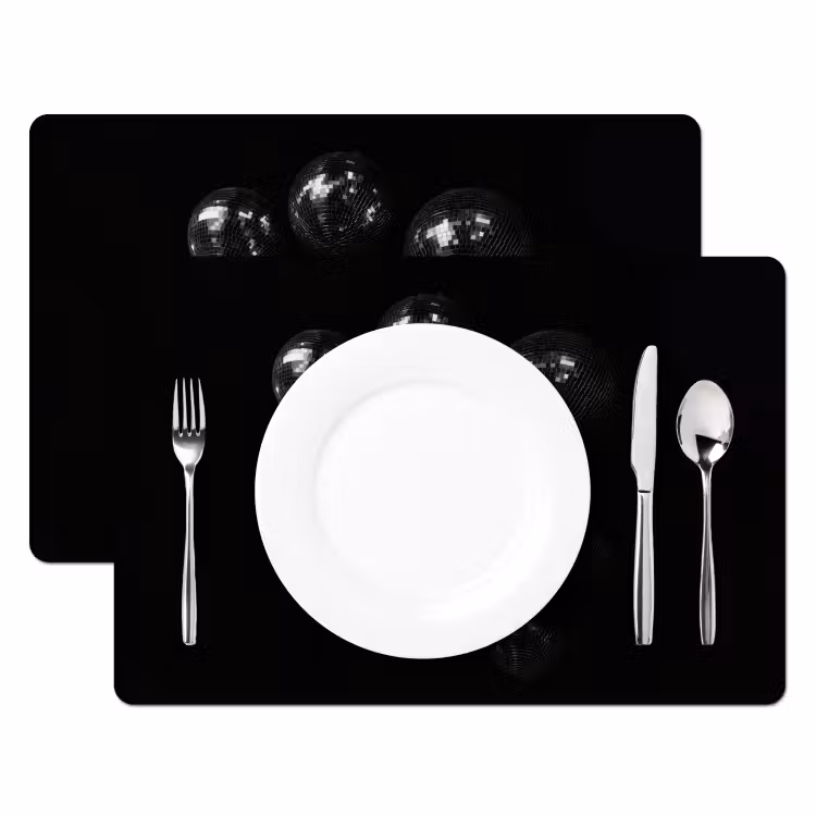 Discoballen - Minimalistisch - Zwart Placemat vinyl groot -zzsfeer2_Kitchenyeah-website