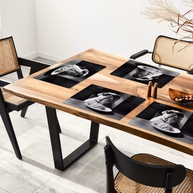 Hond - Bulldog - Pasta - Bril - Stoer - Dieren Placemat vinyl groot -zzsfeer4_Kitchenyeah-website