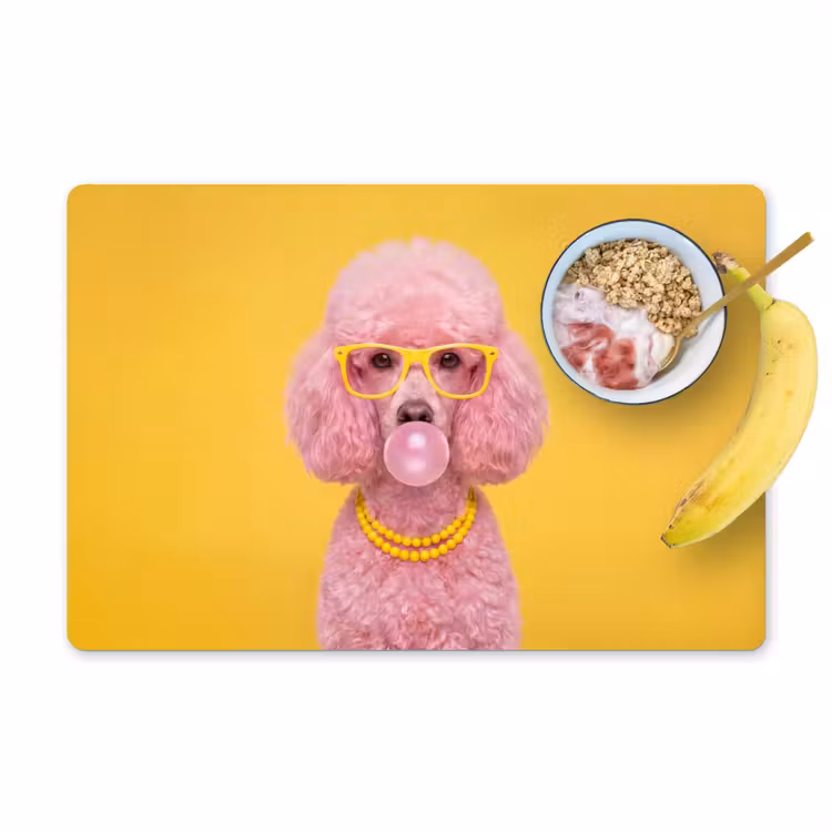 Hond - Kauwgum - Dieren - Modern - Roze Placemat vinyl groot -zzzproduct_Kitchenyeah-website