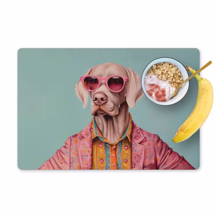Hond - Overhemd - Bloemen - Bril Placemat vinyl groot -zzzproduct_Kitchenyeah-website