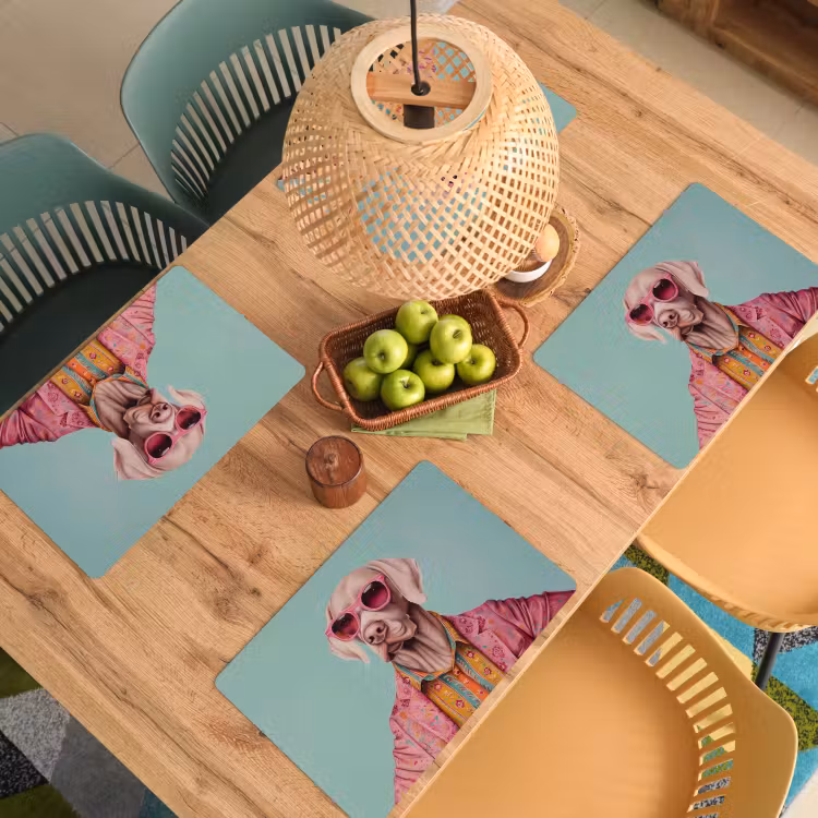 Hond - Overhemd - Bloemen - Bril Placemat vinyl groot -zzsfeer5_Kitchenyeah-website