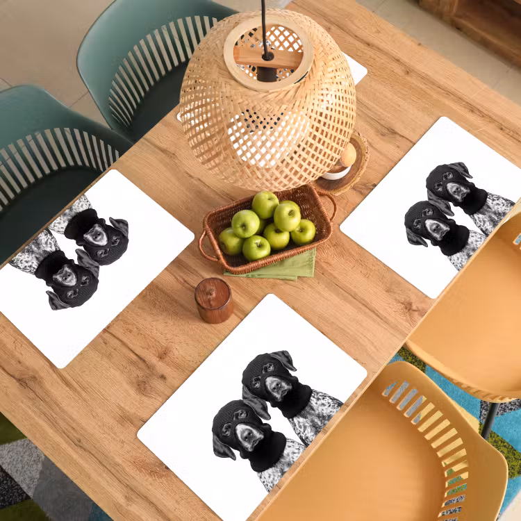 Honden - Bivakmuts - Zwart - wit Placemat vinyl groot -zzsfeer5_Kitchenyeah-website