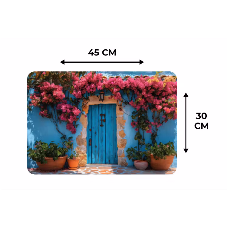 Deur - Hout - Bloemen - Blauw Placemat vinyl groot -specs