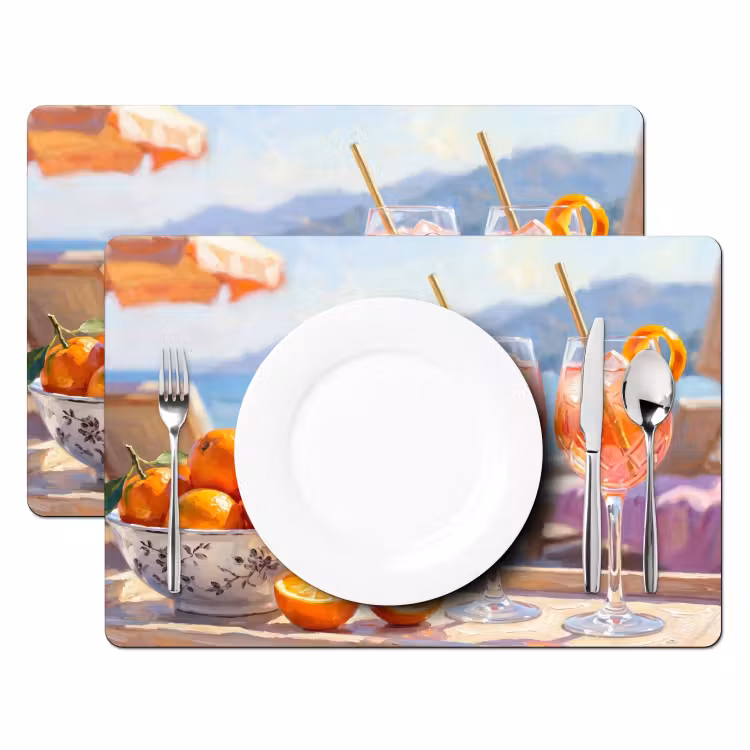 Drank - Glazen - Strand - Zomer - Oranje Placemat vinyl groot -zzsfeer2_Kitchenyeah-website
