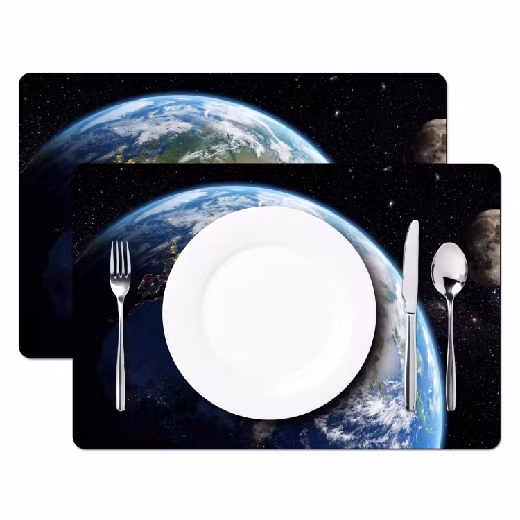 Aarde - Ruimte - Blauw - Groen Placemat vinyl groot -zzsfeer2_Kitchenyeah-website