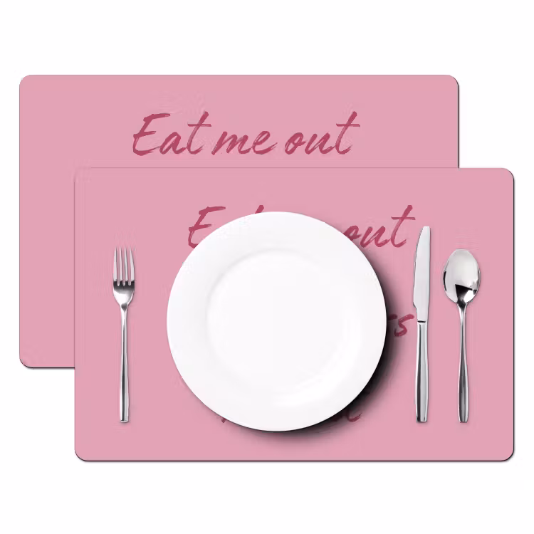 Eat me out don't stress me out - Roze - Handgeschreven Placemat vinyl groot -zzsfeer2_Kitchenyeah-website