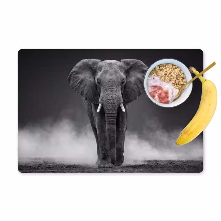 Olifant - Zwart - Wit - Rook Placemat vinyl groot -zzzproduct_Kitchenyeah-website