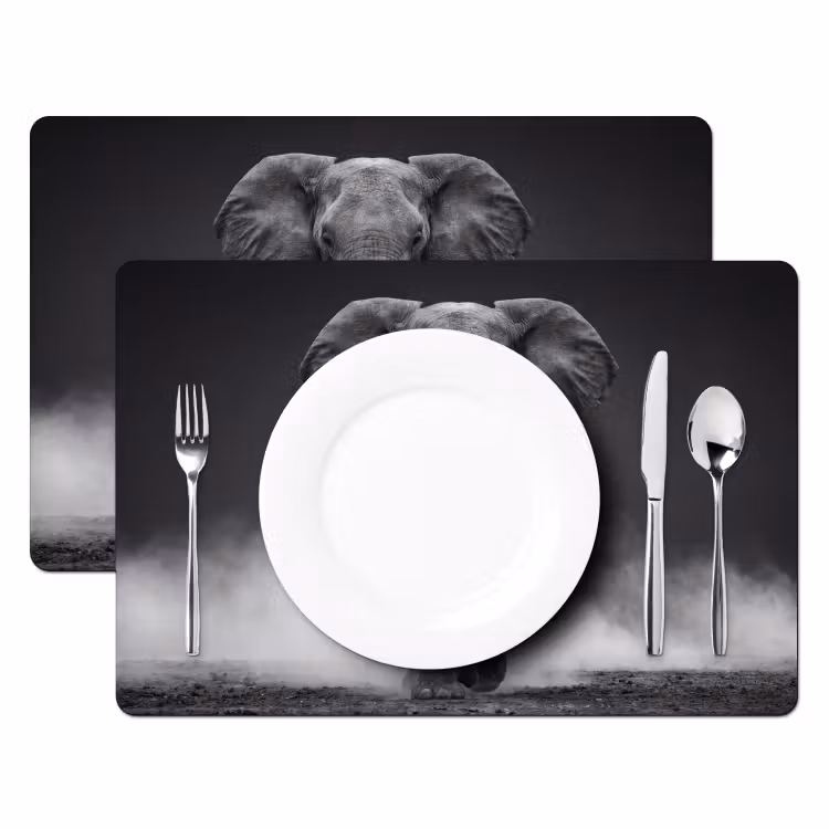 Olifant - Zwart - Wit - Rook Placemat vinyl groot -zzsfeer2_Kitchenyeah-website