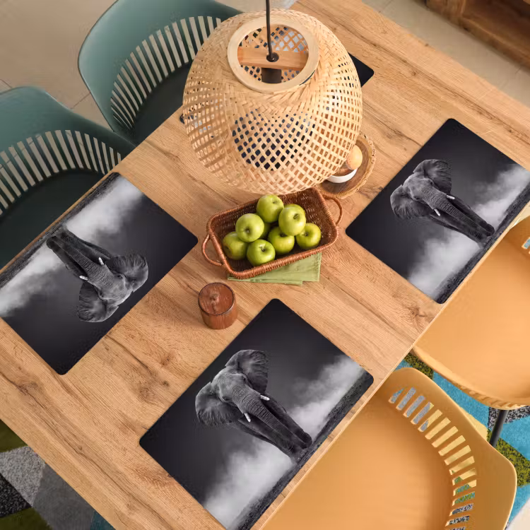 Olifant - Zwart - Wit - Rook Placemat vinyl groot -zzsfeer5_Kitchenyeah-website