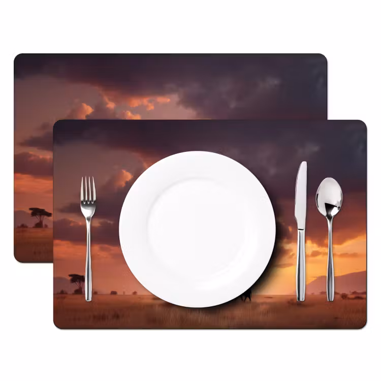 Olifanten - Grasland - Zonsondergang Placemat vinyl groot -zzsfeer2_Kitchenyeah-website