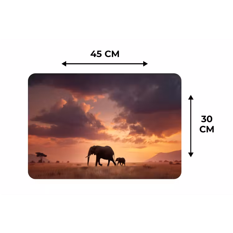 Olifanten - Grasland - Zonsondergang Placemat vinyl groot -specs