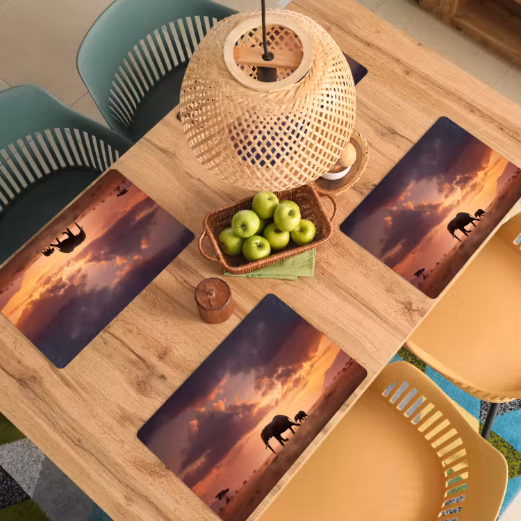 Olifanten - Grasland - Zonsondergang Placemat vinyl groot -zzsfeer5_Kitchenyeah-website