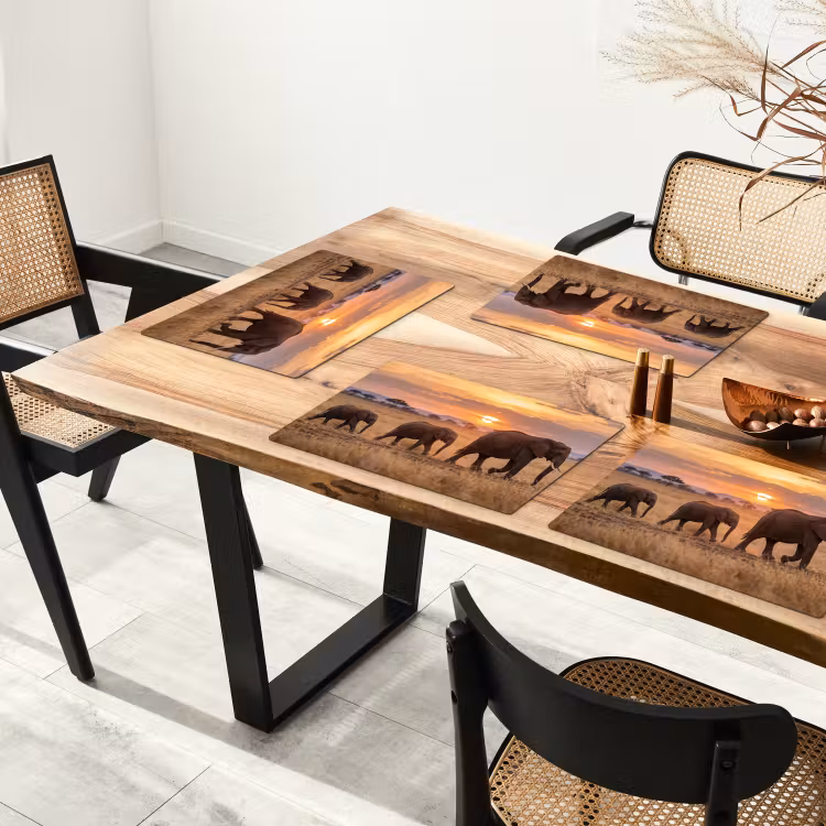 Olifanten - Savanne - Zonsondergang - Afrika - Warm Placemat vinyl groot -zzsfeer4_Kitchenyeah-website