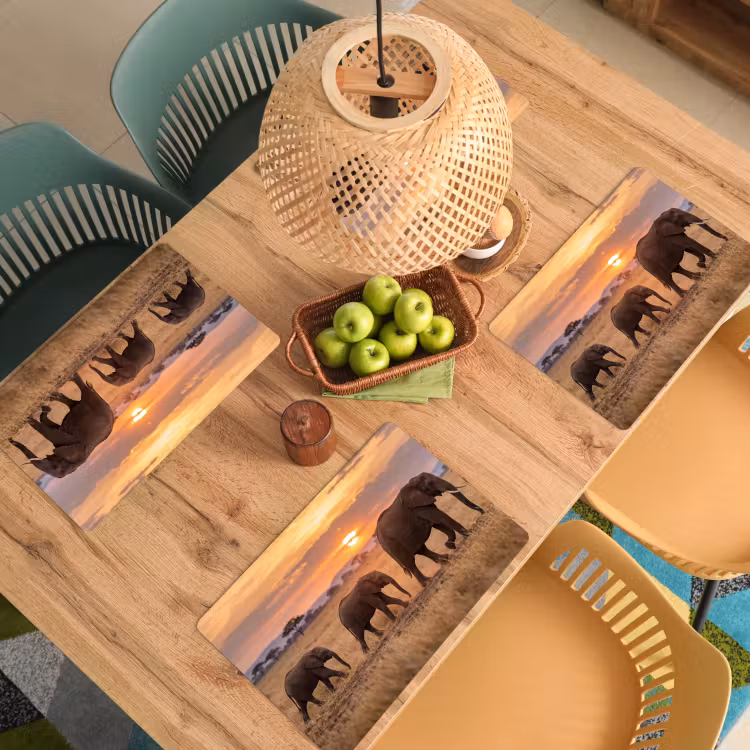 Olifanten - Savanne - Zonsondergang - Afrika - Warm Placemat vinyl groot -zzsfeer5_Kitchenyeah-website