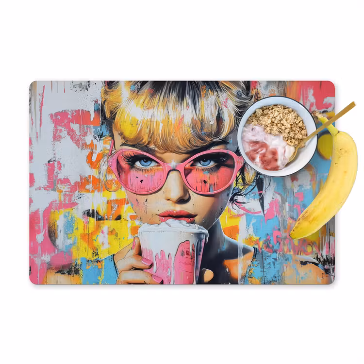 Expressief - Milkshake - Vrouw - Felle kleuren Placemat vinyl groot -zzzproduct_Kitchenyeah-website