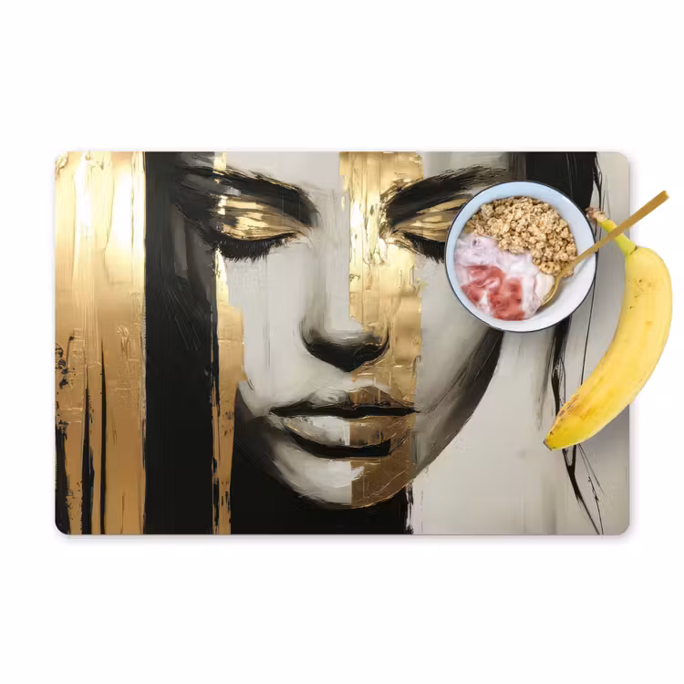 Ogen - Gezicht - Goud - Strepen Placemat vinyl groot -zzzproduct_Kitchenyeah-website