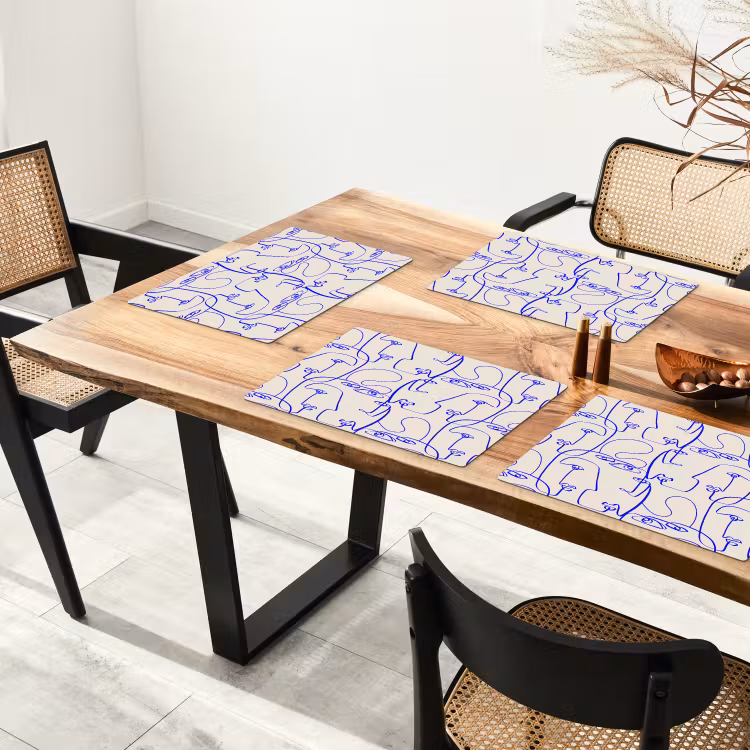 Gezicht - Blauw - Lijnen - Beige Placemat vinyl groot 368 -zzsfeer4_Kitchenyeah-website
