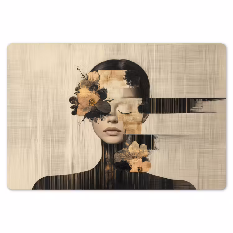 Gezicht - Bloemen - Zwart - Vrouw Placemat vinyl groot -zzsfeer1_Kitchenyeah-website
