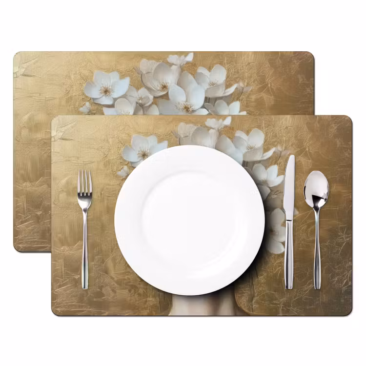 Gezicht - Bloemen - Goud - Abstract Placemat vinyl groot -zzsfeer2_Kitchenyeah-website