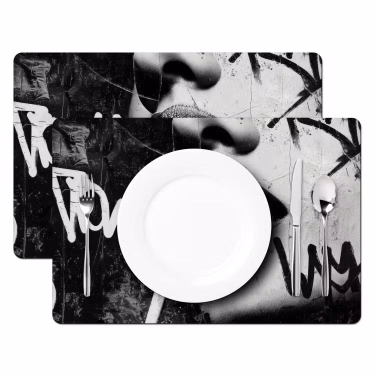 Gezicht - Mond - Graffiti - Zwart Placemat vinyl groot -zzsfeer2_Kitchenyeah-website
