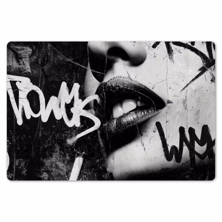 Gezicht - Mond - Graffiti - Zwart Placemat vinyl groot -zzsfeer1_Kitchenyeah-website