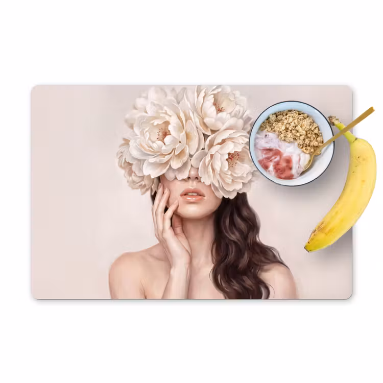 Gezicht - Pioenrozen - Crème Placemat vinyl groot -zzzproduct_Kitchenyeah-website