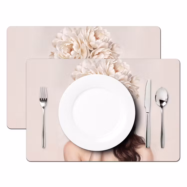 Gezicht - Pioenrozen - Crème Placemat vinyl groot -zzsfeer2_Kitchenyeah-website
