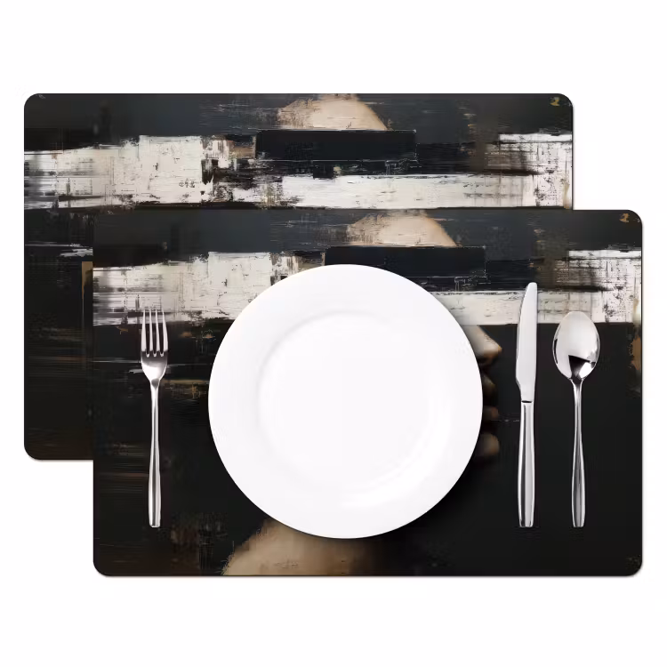 Gezicht - Vrouw - Zwart - Abstract Placemat vinyl groot -zzsfeer2_Kitchenyeah-website