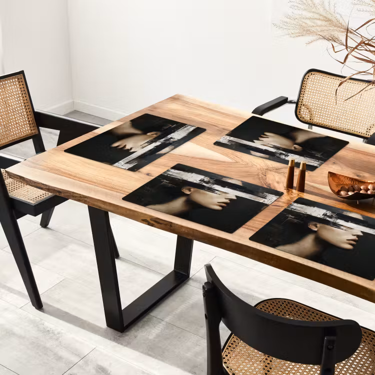 Gezicht - Vrouw - Zwart - Abstract Placemat vinyl groot -zzsfeer4_Kitchenyeah-website
