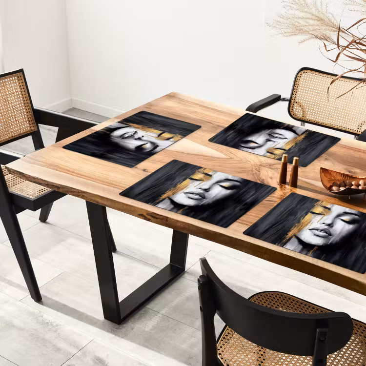 Gezicht - Vrouw - Penseelstreken - Abstract Placemat vinyl groot -zzsfeer4_Kitchenyeah-website