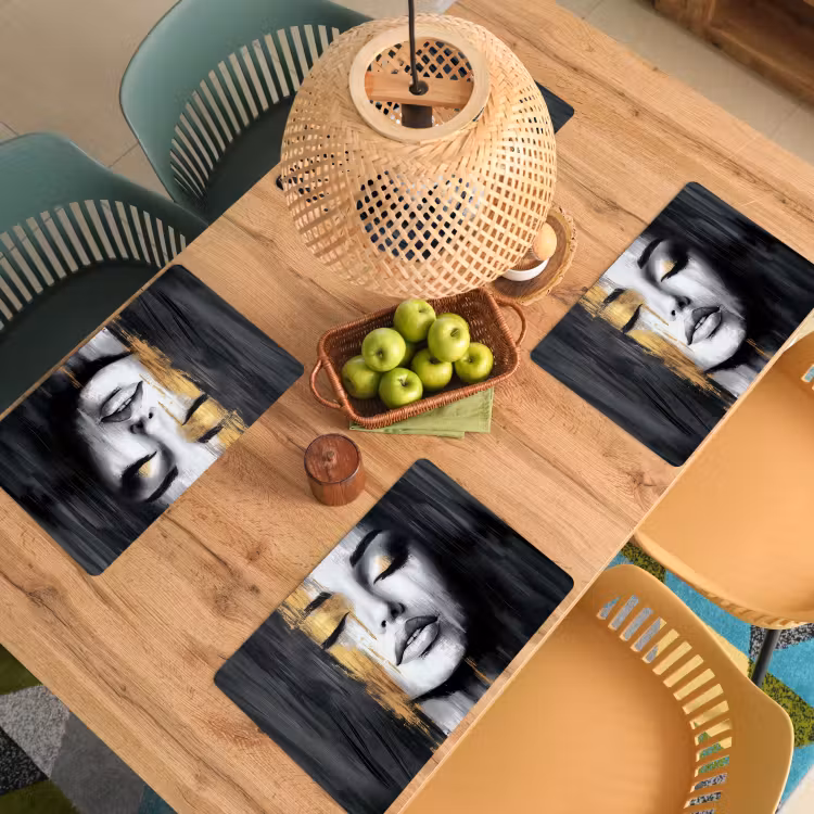 Gezicht - Vrouw - Penseelstreken - Abstract Placemat vinyl groot -zzsfeer5_Kitchenyeah-website