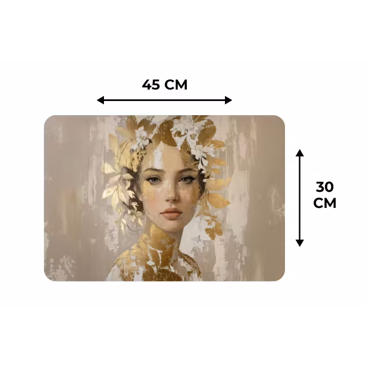 Gezicht - Vrouw - Bladeren - Goud Placemat vinyl groot -specs
