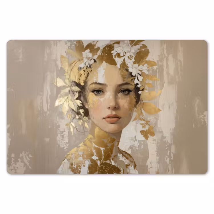 Gezicht - Vrouw - Bladeren - Goud Placemat vinyl groot -zzsfeer1_Kitchenyeah-website