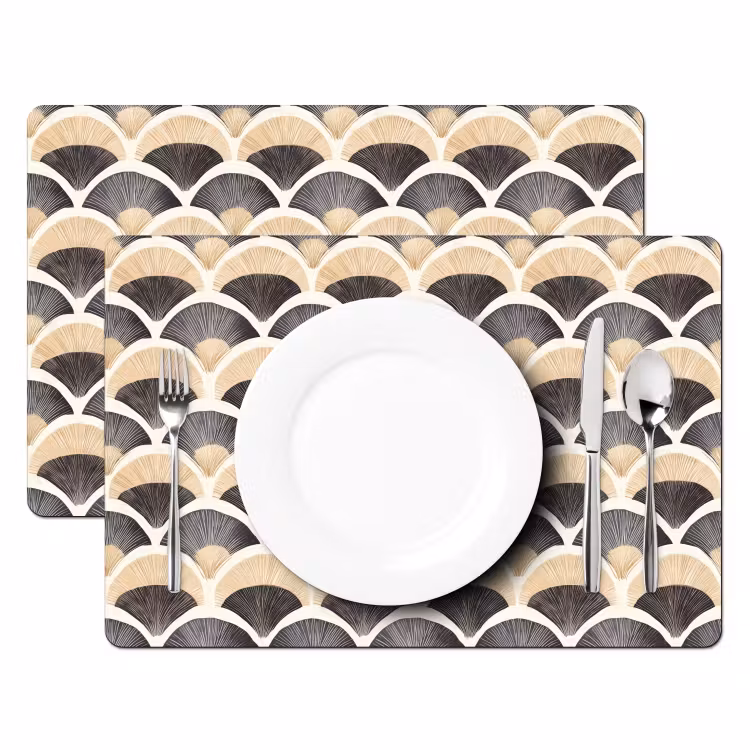 Waaier - Patroon - Zwart - Beige Placemat vinyl groot 368 -zzsfeer2_Kitchenyeah-website