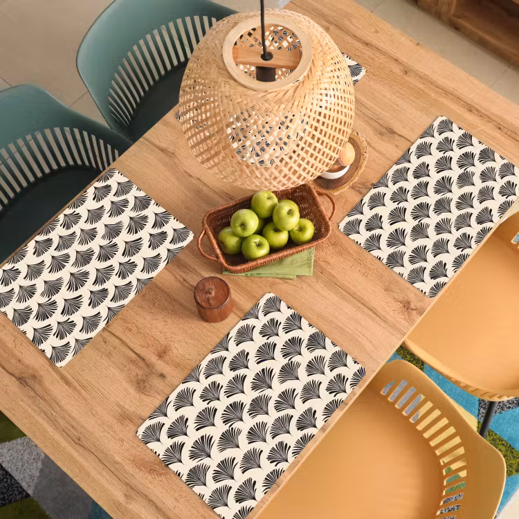 Waaiers - Botanisch - Zwart - Beige Placemat vinyl groot 368 -zzsfeer5_Kitchenyeah-website