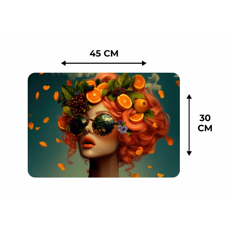 Vrouw - Sinaasappel - Bessen - Oranje Placemat vinyl groot -specs