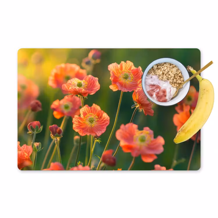 Bloemenveld - Zonnestralen - Oranje Placemat vinyl groot -zzzproduct_Kitchenyeah-website
