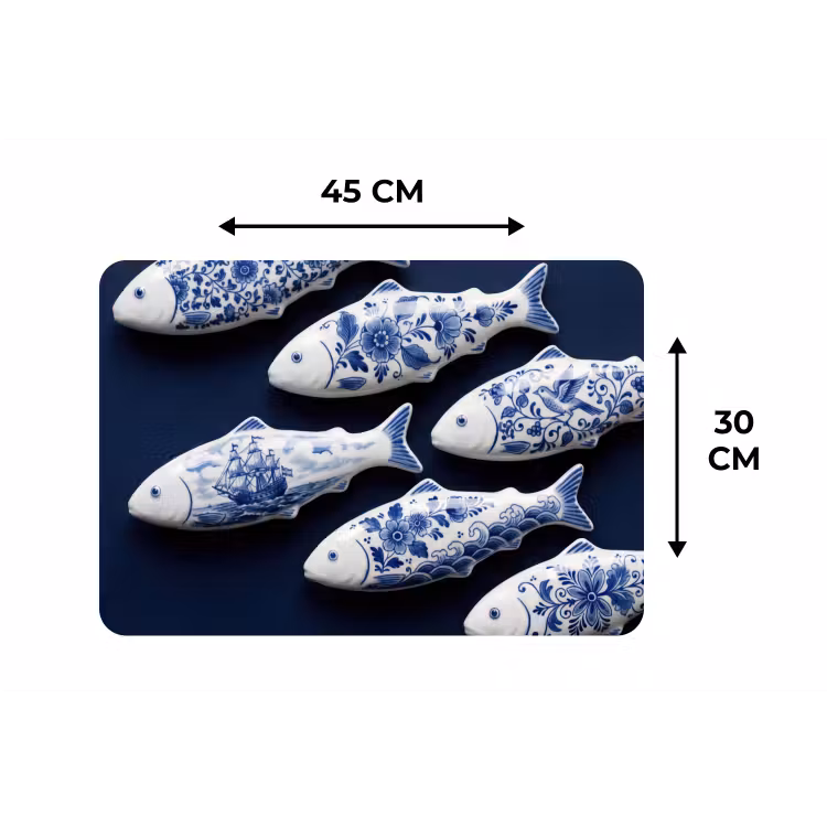 Vissen - Delfts - Blauw - Keramiek Placemat vinyl groot -specs