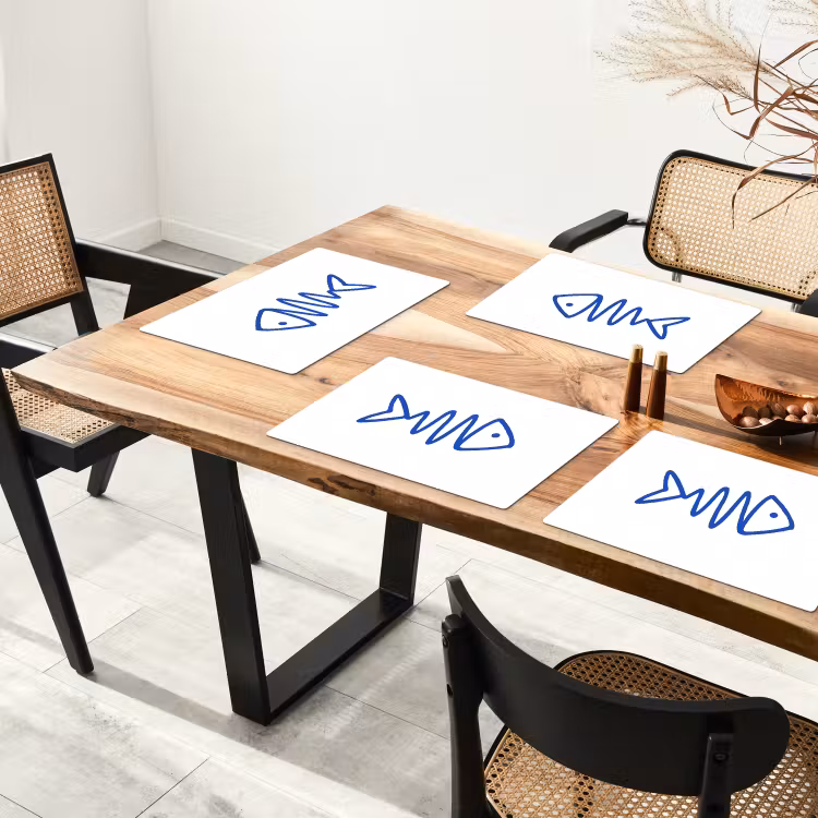 Vis - Minimalistisch - Blauw - Lijn Placemat vinyl groot -zzsfeer4_Kitchenyeah-website