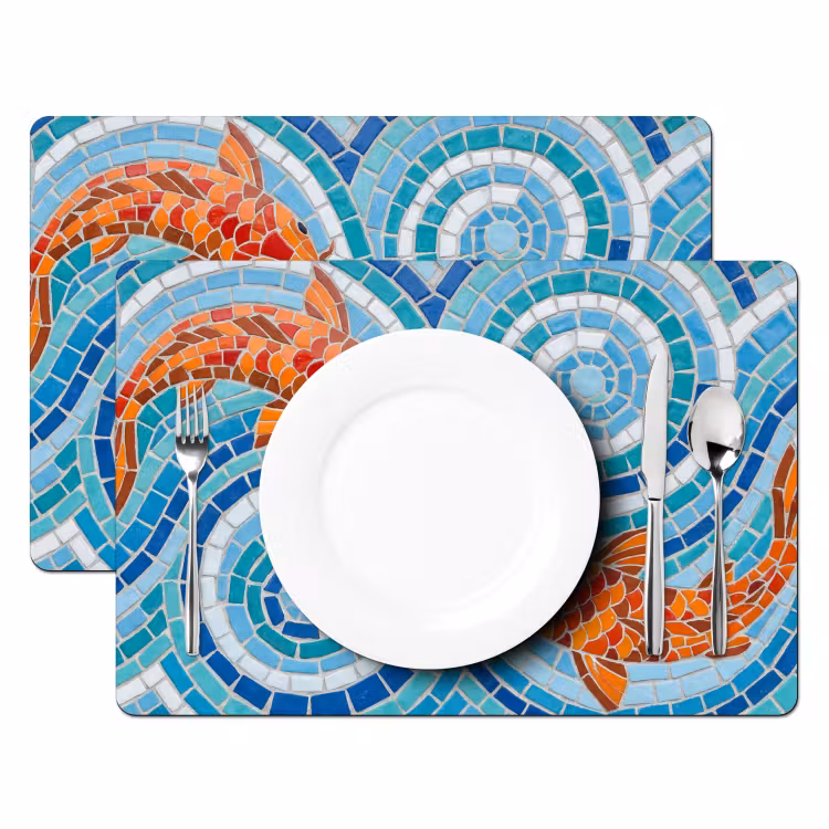 Vis - Mozaïek - Water - Decoratief - Blauw Placemat vinyl groot -zzsfeer2_Kitchenyeah-website