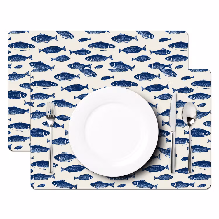 Vissen - Patroon - Blauw - Wit Placemat vinyl groot 368 -zzsfeer2_Kitchenyeah-website