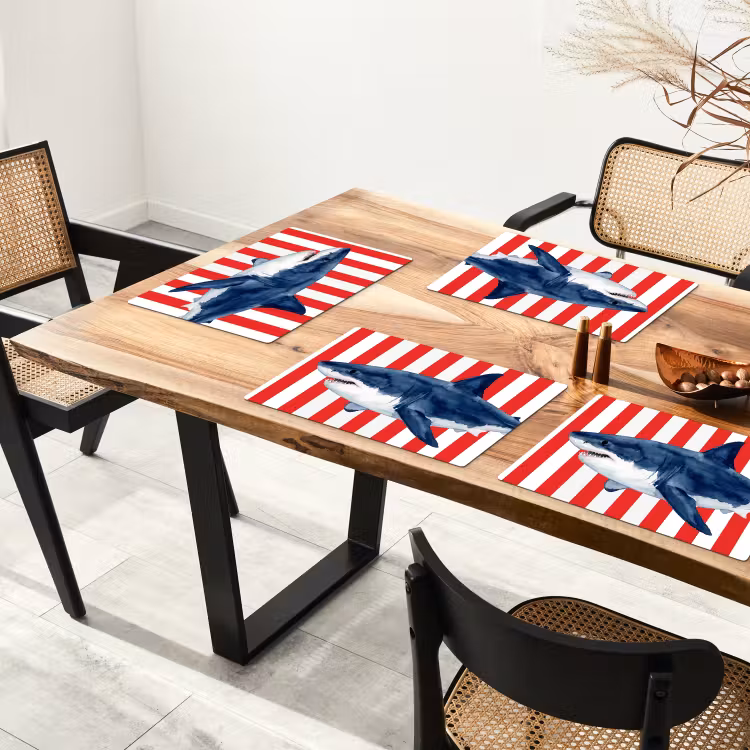 Vis - Haai - Zee - Illustratie - Blauw Placemat vinyl groot -zzsfeer4_Kitchenyeah-website