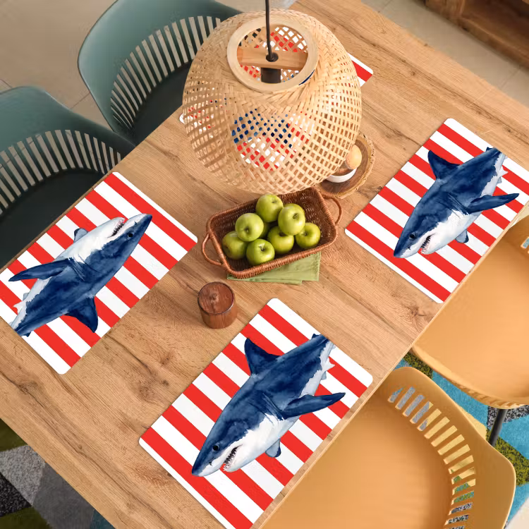 Vis - Haai - Zee - Illustratie - Blauw Placemat vinyl groot -zzsfeer5_Kitchenyeah-website