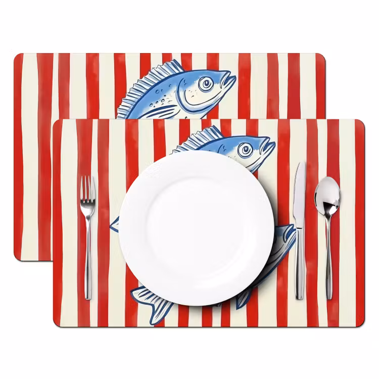 Vissen - Verticale strepen - Blauw - Rood Placemat vinyl groot -zzsfeer2_Kitchenyeah-website