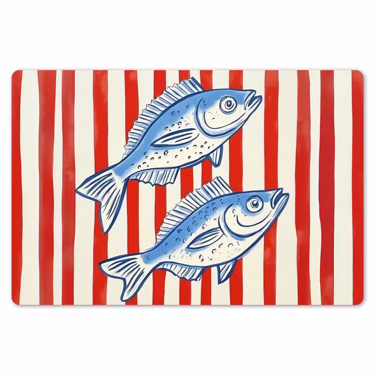 Vissen - Verticale strepen - Blauw - Rood Placemat vinyl groot -zzsfeer1_Kitchenyeah-website